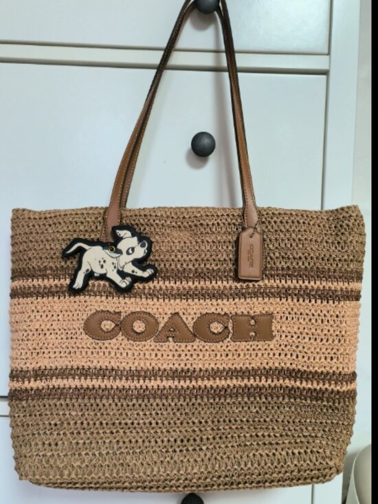 coach Handbags - Coach Summer Straw Bag Woven Tote Shoulder Bag Beige
